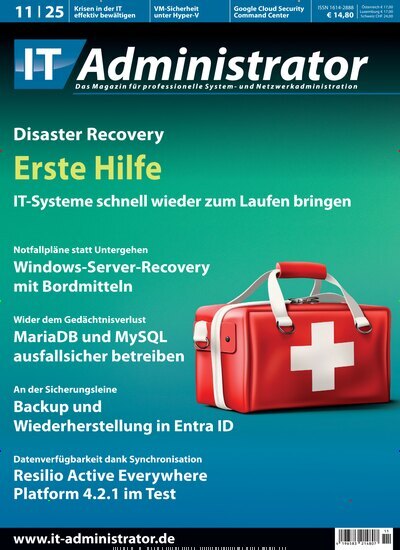 Titelbild der Ausgabe 11/2025 von IT Administrator. Diese Zeitschrift und viele weitere Computerzeitschriften, Tabletmagazine und Smartphonemagazine als Abo oder epaper bei United Kiosk online kaufen.