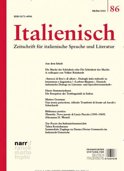 Titelbild der Ausgabe 2/2021 von Italienisch Zeitschrift für italienische Sprache und Literatur. Diese Zeitschrift und viele weitere Wissenschaftsmagazine als Abo oder epaper bei United Kiosk online kaufen.