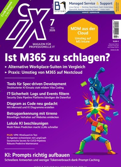 Titelbild der Ausgabe 7/2026 von iX Magazin. Diese Zeitschrift und viele weitere Computerzeitschriften, Tabletmagazine und Smartphonemagazine als Abo oder epaper bei United Kiosk online kaufen.