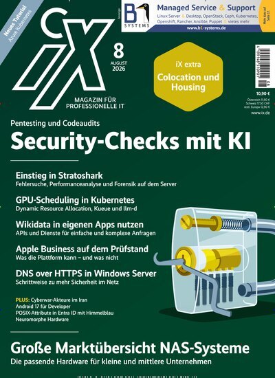 Titelbild der Ausgabe 8/2026 von iX Magazin. Diese Zeitschrift und viele weitere Computerzeitschriften, Tabletmagazine und Smartphonemagazine als Abo oder epaper bei United Kiosk online kaufen.