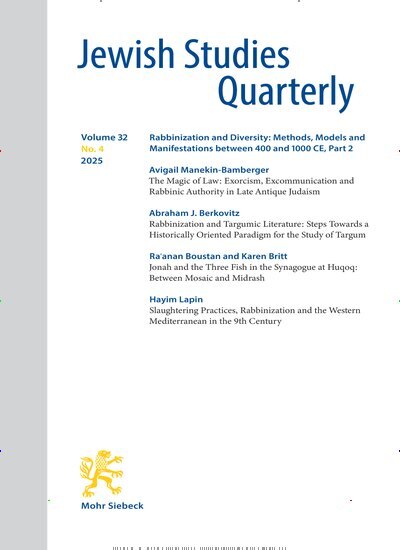 Titelbild der Ausgabe 4/2025 von Jewish Studies Quarterly (JSQ). Diese Zeitschrift und viele weitere Kunstmagazine und Kulturmagazine als Abo oder epaper bei United Kiosk online kaufen.