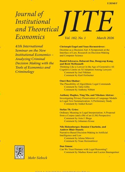 Titelbild der Ausgabe 1/2026 von Journal of Institutional and Theoretical Economics (JITE). Diese Zeitschrift und viele weitere Businessmagazine als Abo oder epaper bei United Kiosk online kaufen.