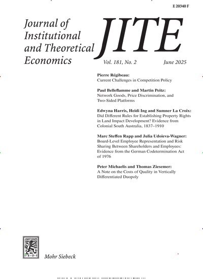 Titelbild der Ausgabe 2/2025 von Journal of Institutional and Theoretical Economics (JITE). Diese Zeitschrift und viele weitere Businessmagazine als Abo oder epaper bei United Kiosk online kaufen.