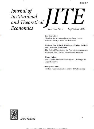 Titelbild der Ausgabe 3/2025 von Journal of Institutional and Theoretical Economics (JITE). Diese Zeitschrift und viele weitere Businessmagazine als Abo oder epaper bei United Kiosk online kaufen.