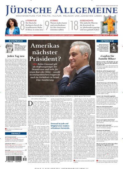 Titelbild der Ausgabe 34/2026 von Jüdische Allgemeine. Diese Zeitschrift und viele weitere Wirtschaftsmagazine und Politikmagazine als Abo oder epaper bei United Kiosk online kaufen.
