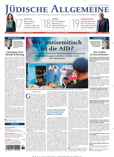 Titelbild der Ausgabe 36/2026 von Jüdische Allgemeine. Diese Zeitschrift und viele weitere Wirtschaftsmagazine und Politikmagazine als Abo oder epaper bei United Kiosk online kaufen.