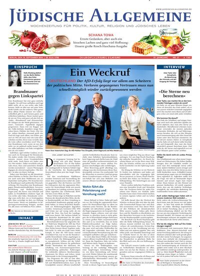 Titelbild der Ausgabe 37/2026 von Jüdische Allgemeine. Diese Zeitschrift und viele weitere Wirtschaftsmagazine und Politikmagazine als Abo oder epaper bei United Kiosk online kaufen.