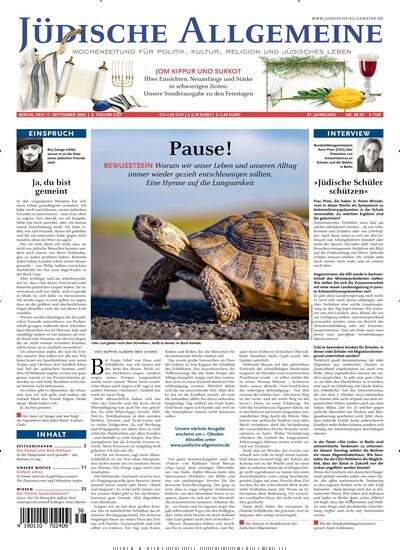 Titelbild der Ausgabe 38/2026 von Jüdische Allgemeine. Diese Zeitschrift und viele weitere Wirtschaftsmagazine und Politikmagazine als Abo oder epaper bei United Kiosk online kaufen.