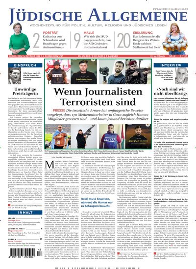 Titelbild der Ausgabe 42/2026 von Jüdische Allgemeine. Diese Zeitschrift und viele weitere Wirtschaftsmagazine und Politikmagazine als Abo oder epaper bei United Kiosk online kaufen.