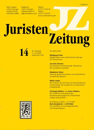 Titelbild der Ausgabe 14/2026 von JuristenZeitung (JZ). Diese Zeitschrift und viele weitere Jurazeitschriften und Zeitschriften für Verwaltung als Abo oder epaper bei United Kiosk online kaufen.