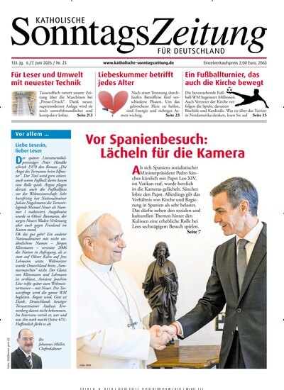 Titelbild der Ausgabe 23/2026 von Katholische Sonntagszeitung für Deutschland. Diese Zeitschrift und viele weitere Kunstmagazine und Kulturmagazine als Abo oder epaper bei United Kiosk online kaufen.