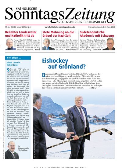 Titelbild der Ausgabe 4/2026 von Katholische SonntagsZeitung - Regensburger Bistumsblatt. Diese Zeitschrift und viele weitere Kunstmagazine und Kulturmagazine als Abo oder epaper bei United Kiosk online kaufen.