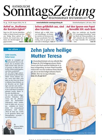 Titelbild der Ausgabe 35/2026 von Katholische SonntagsZeitung - Regensburger Bistumsblatt. Diese Zeitschrift und viele weitere Kunstmagazine und Kulturmagazine als Abo oder epaper bei United Kiosk online kaufen.