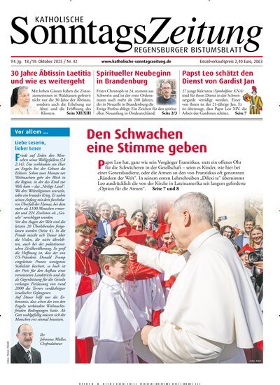 Titelbild der Ausgabe 42/2025 von Katholische SonntagsZeitung - Regensburger Bistumsblatt. Diese Zeitschrift und viele weitere Kunstmagazine und Kulturmagazine als Abo oder epaper bei United Kiosk online kaufen.