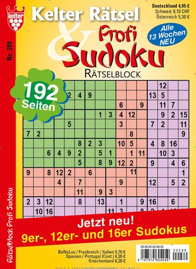 Titelbild der Ausgabe 2/2025 von Kelter Rätsel Rätselblock Profi Sudoku. Diese Zeitschrift und viele weitere Groschenromane und Rätselhefte als Abo oder epaper bei United Kiosk online kaufen.