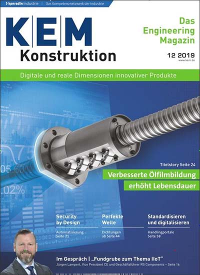 Titelbild der Ausgabe 12/2019 von KEM Konstruktion. Diese Zeitschrift und viele weitere Industriemagazine und Handwerkmagazine als Abo oder epaper bei United Kiosk online kaufen.