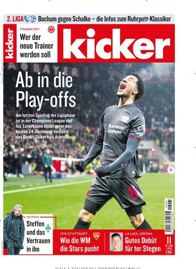 Titelbild der Ausgabe 11/2026 von kicker. Diese Zeitschrift und viele weitere Sportmagazine als Abo oder epaper bei United Kiosk online kaufen.