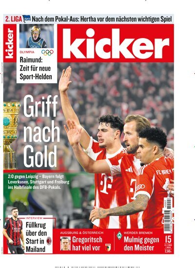 Titelbild der Ausgabe 15/2026 von kicker. Diese Zeitschrift und viele weitere Sportmagazine als Abo oder epaper bei United Kiosk online kaufen.