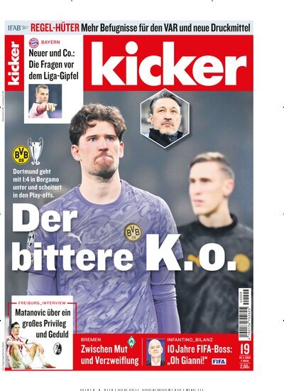 Titelbild der Ausgabe 19/2026 von kicker. Diese Zeitschrift und viele weitere Sportmagazine als Abo oder epaper bei United Kiosk online kaufen.