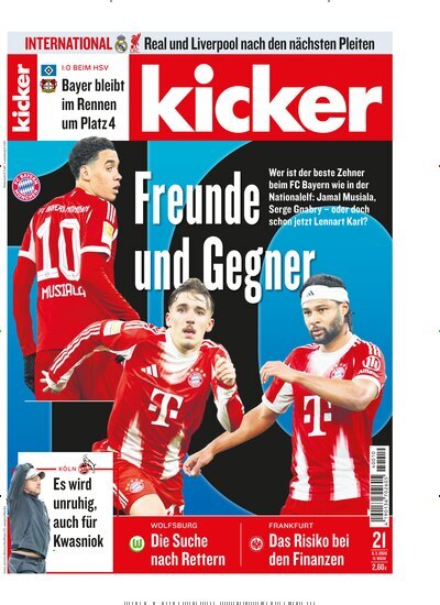 Titelbild der Ausgabe 21/2026 von kicker. Diese Zeitschrift und viele weitere Sportmagazine als Abo oder epaper bei United Kiosk online kaufen.
