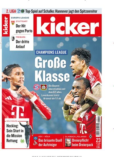 Titelbild der Ausgabe 23/2026 von kicker. Diese Zeitschrift und viele weitere Sportmagazine als Abo oder epaper bei United Kiosk online kaufen.