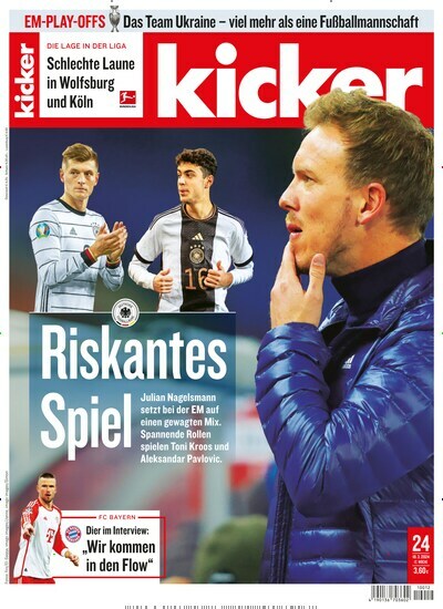 Titelbild der Ausgabe 24/2024 von kicker. Diese Zeitschrift und viele weitere Sportmagazine als Abo oder epaper bei United Kiosk online kaufen.