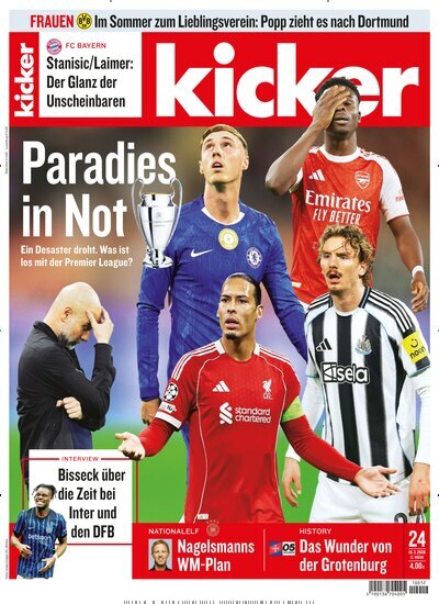 Titelbild der Ausgabe 24/2026 von kicker. Diese Zeitschrift und viele weitere Sportmagazine als Abo oder epaper bei United Kiosk online kaufen.