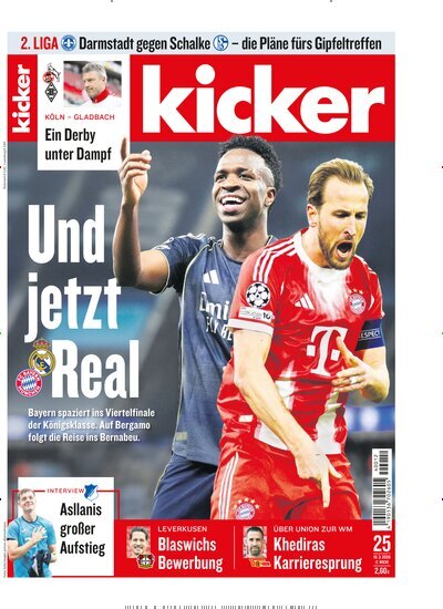 Titelbild der Ausgabe 25/2026 von kicker. Diese Zeitschrift und viele weitere Sportmagazine als Abo oder epaper bei United Kiosk online kaufen.