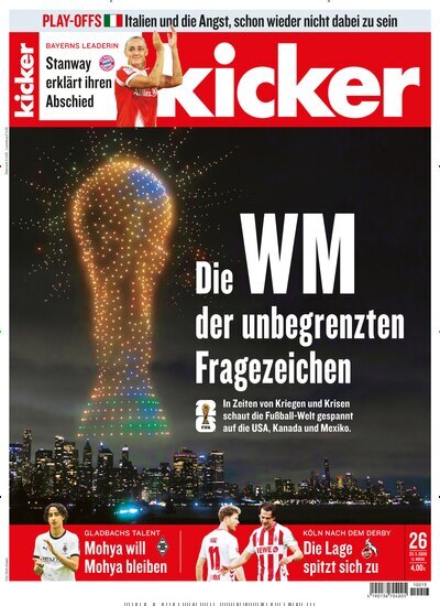 Titelbild der Ausgabe 26/2026 von kicker. Diese Zeitschrift und viele weitere Sportmagazine als Abo oder epaper bei United Kiosk online kaufen.