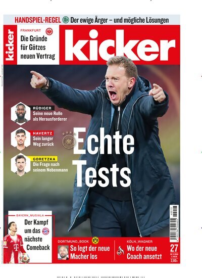 Titelbild der Ausgabe 27/2026 von kicker. Diese Zeitschrift und viele weitere Sportmagazine als Abo oder epaper bei United Kiosk online kaufen.