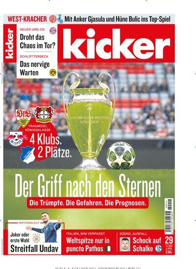 Titelbild der Ausgabe 29/2026 von kicker. Diese Zeitschrift und viele weitere Sportmagazine als Abo oder epaper bei United Kiosk online kaufen.