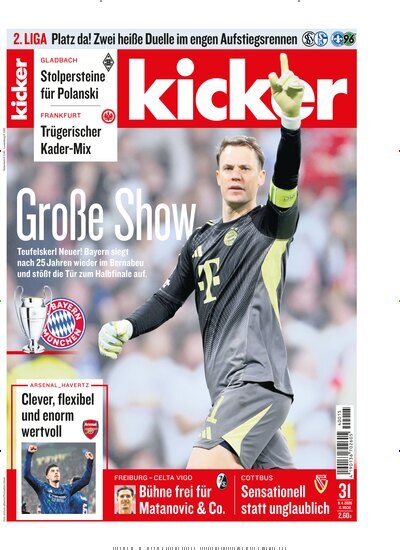 Titelbild der Ausgabe 31/2026 von kicker. Diese Zeitschrift und viele weitere Sportmagazine als Abo oder epaper bei United Kiosk online kaufen.