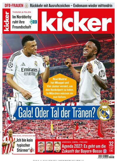 Titelbild der Ausgabe 32/2026 von kicker. Diese Zeitschrift und viele weitere Sportmagazine als Abo oder epaper bei United Kiosk online kaufen.