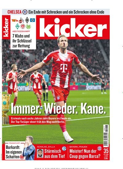 Titelbild der Ausgabe 35/2026 von kicker. Diese Zeitschrift und viele weitere Sportmagazine als Abo oder epaper bei United Kiosk online kaufen.