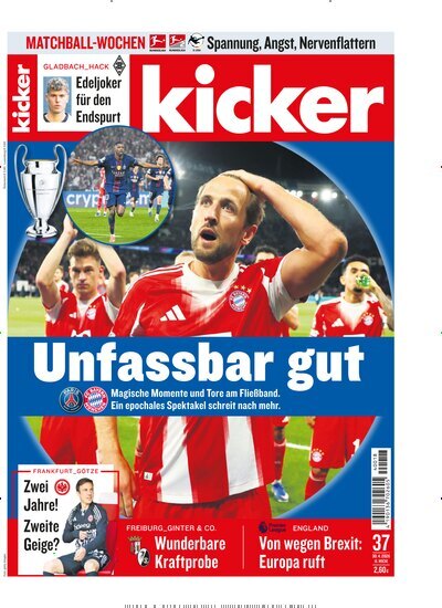 Titelbild der Ausgabe 37/2026 von kicker. Diese Zeitschrift und viele weitere Sportmagazine als Abo oder epaper bei United Kiosk online kaufen.