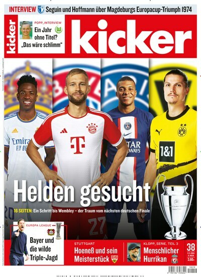 Titelbild der Ausgabe 38/2024 von kicker. Diese Zeitschrift und viele weitere Sportmagazine als Abo oder epaper bei United Kiosk online kaufen.