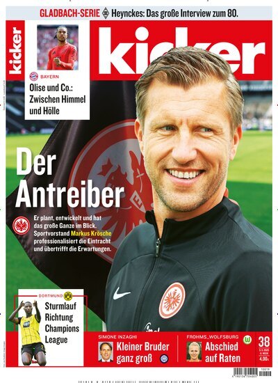 Titelbild der Ausgabe 38/2025 von kicker. Diese Zeitschrift und viele weitere Sportmagazine als Abo oder epaper bei United Kiosk online kaufen.