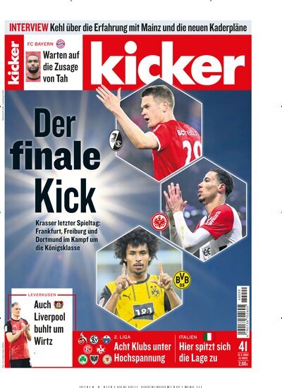 Titelbild der Ausgabe 41/2025 von kicker. Diese Zeitschrift und viele weitere Sportmagazine als Abo oder epaper bei United Kiosk online kaufen.