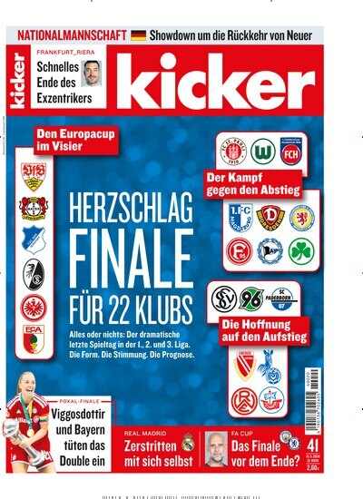 Titelbild der Ausgabe 41/2026 von kicker. Diese Zeitschrift und viele weitere Sportmagazine als Abo oder epaper bei United Kiosk online kaufen.