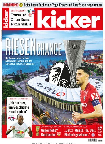 Titelbild der Ausgabe 42/2026 von kicker. Diese Zeitschrift und viele weitere Sportmagazine als Abo oder epaper bei United Kiosk online kaufen.