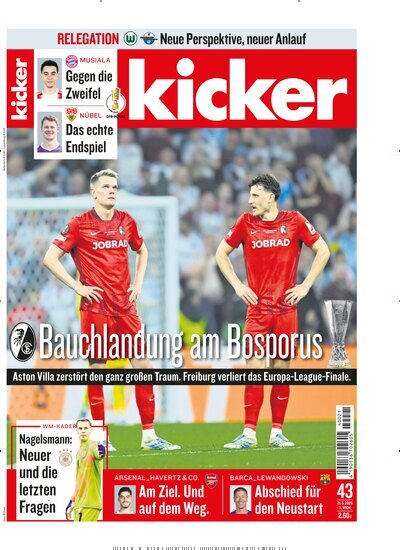 Titelbild der Ausgabe 43/2026 von kicker. Diese Zeitschrift und viele weitere Sportmagazine als Abo oder epaper bei United Kiosk online kaufen.