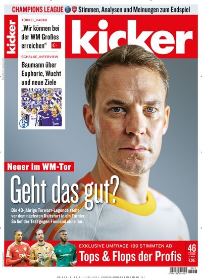 Titelbild der Ausgabe 46/2026 von kicker. Diese Zeitschrift und viele weitere Sportmagazine als Abo oder epaper bei United Kiosk online kaufen.