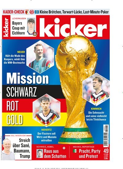 Titelbild der Ausgabe 49/2026 von kicker. Diese Zeitschrift und viele weitere Sportmagazine als Abo oder epaper bei United Kiosk online kaufen.