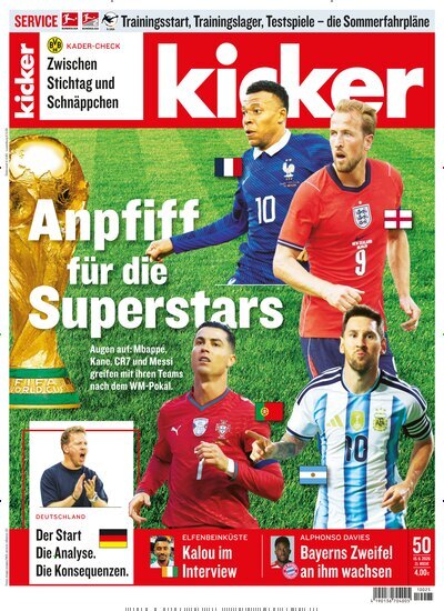 Titelbild der Ausgabe 50/2026 von kicker. Diese Zeitschrift und viele weitere Sportmagazine als Abo oder epaper bei United Kiosk online kaufen.
