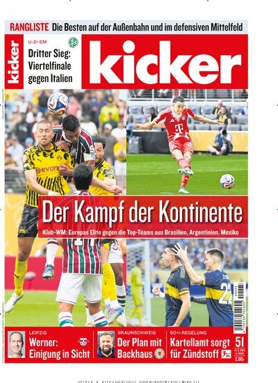 Titelbild der Ausgabe 51/2025 von kicker. Diese Zeitschrift und viele weitere Sportmagazine als Abo oder epaper bei United Kiosk online kaufen.
