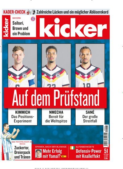 Titelbild der Ausgabe 51/2026 von kicker. Diese Zeitschrift und viele weitere Sportmagazine als Abo oder epaper bei United Kiosk online kaufen.