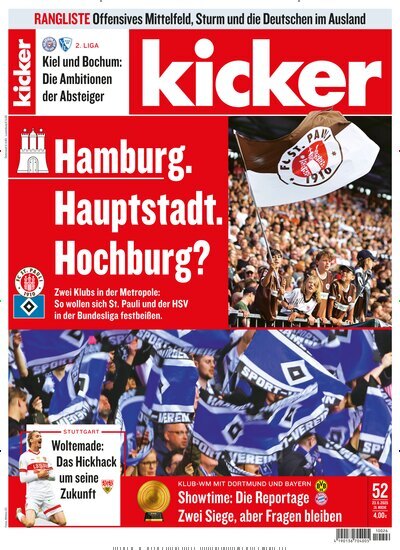 Titelbild der Ausgabe 52/2025 von kicker. Diese Zeitschrift und viele weitere Sportmagazine als Abo oder epaper bei United Kiosk online kaufen.