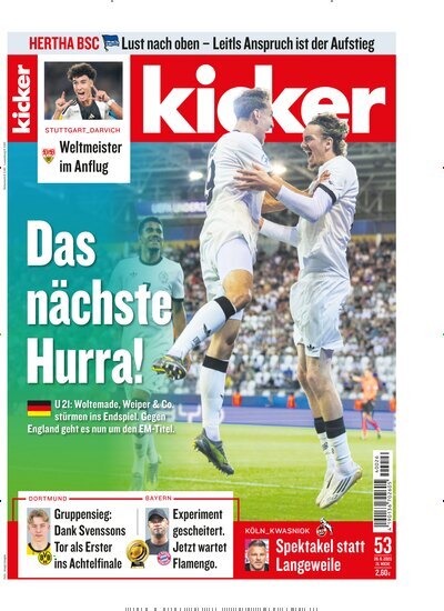 Titelbild der Ausgabe 53/2025 von kicker. Diese Zeitschrift und viele weitere Sportmagazine als Abo oder epaper bei United Kiosk online kaufen.