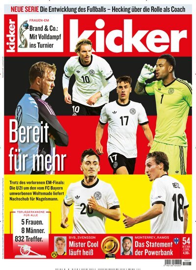 Titelbild der Ausgabe 54/2025 von kicker. Diese Zeitschrift und viele weitere Sportmagazine als Abo oder epaper bei United Kiosk online kaufen.