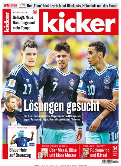 Titelbild der Ausgabe 54/2026 von kicker. Diese Zeitschrift und viele weitere Sportmagazine als Abo oder epaper bei United Kiosk online kaufen.